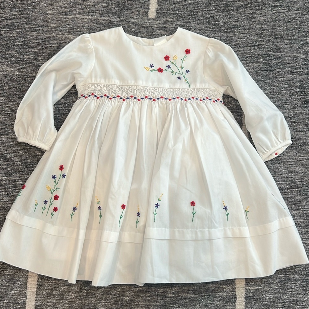 White smock dress with small flower details 12m